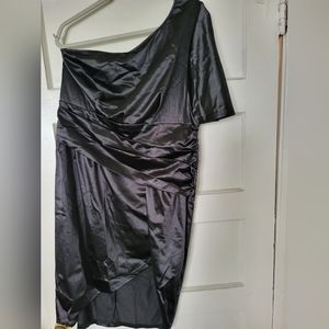 New Black Satin One shoulder Party Dress